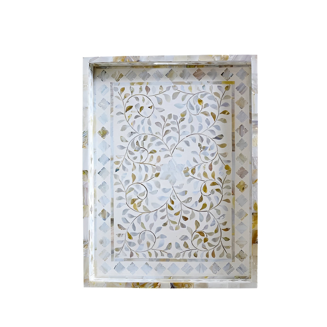 Mother of pearl inlay Rectangle serving tray White