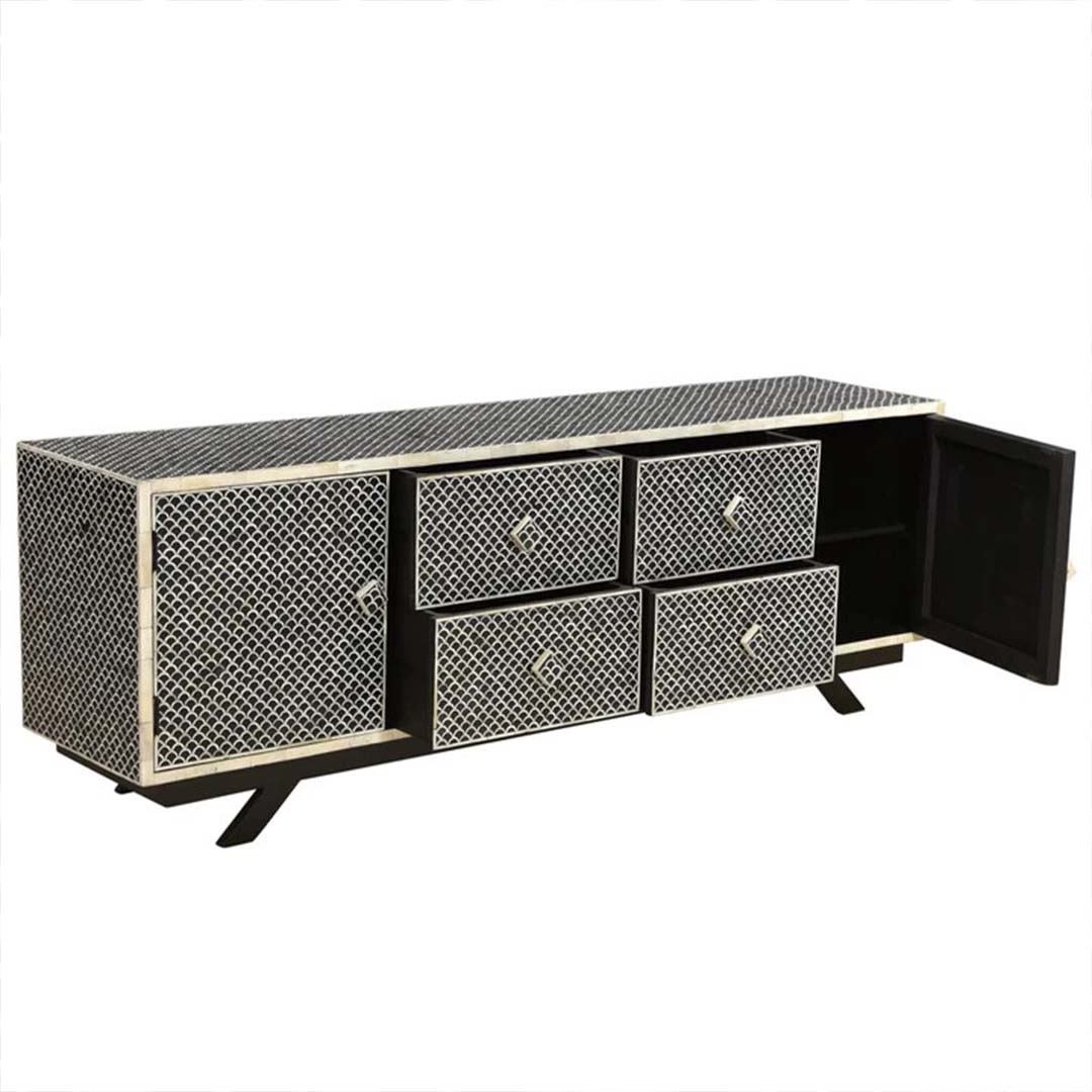 Handmade Bone Inlay Tv Unit- Fish Scale Pattern