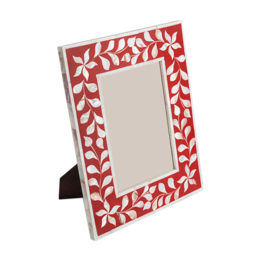 Handmade Mother Of Pearl Inlay Photo Frame- Floral/Red