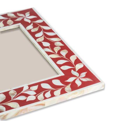 Handmade Mother Of Pearl Inlay Photo Frame- Floral/Red