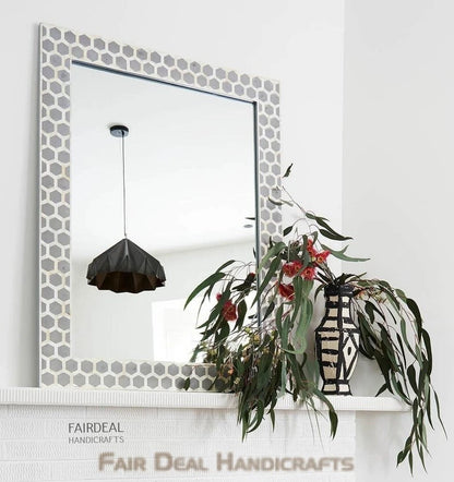 Bone Inlay Grey Honeycomb Pattern Mirror Frames with Complimentary Mirror