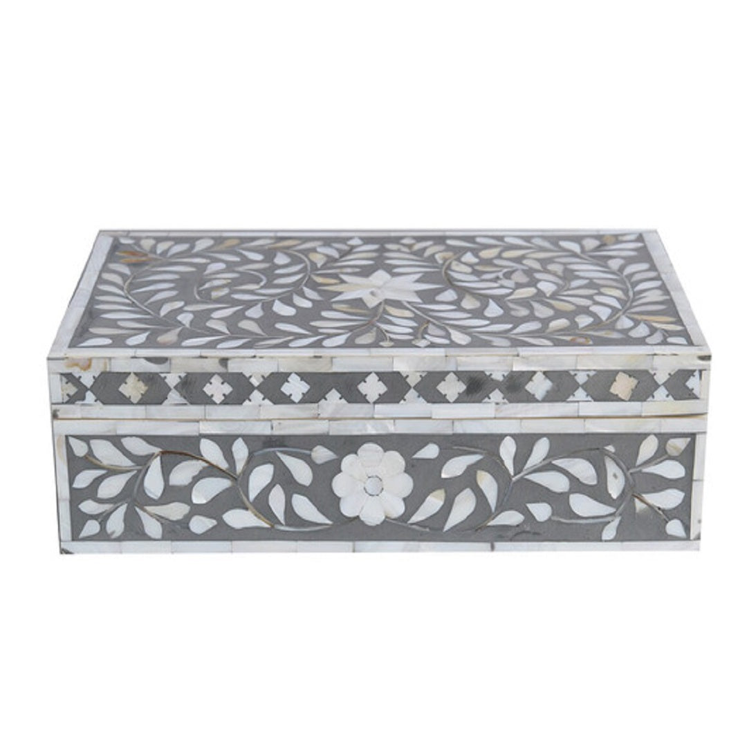 handcrafted Bone Inlay Grey floral Pattern Box