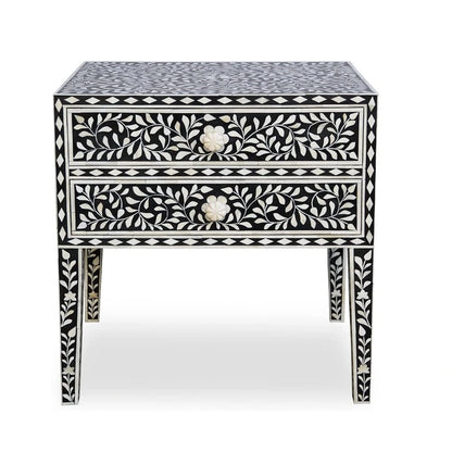 Handcrafted Bone Inlay Floral Nightstand