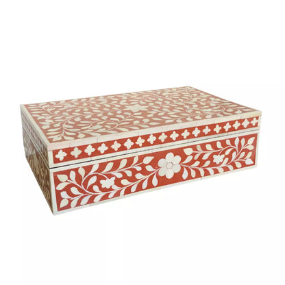 Bone inlay vintage personalized box for women - Red
