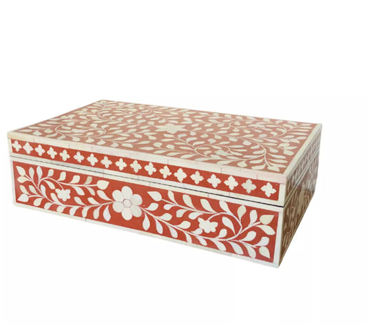 Bone inlay vintage personalized box for women - Red