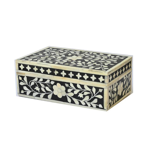 Bone inlay vintage personalized box for women - Black