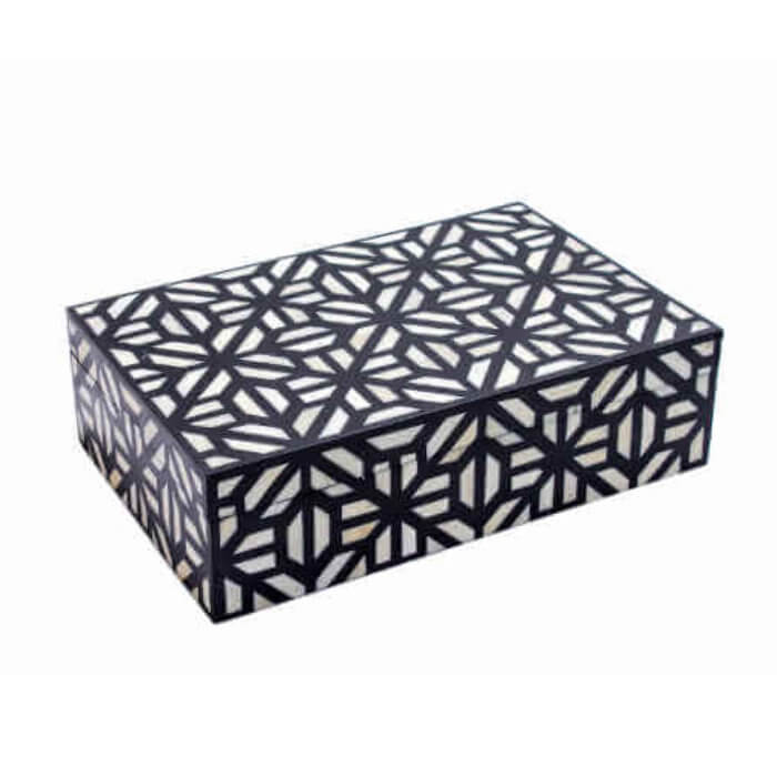 Bone Inlay Geometric Jewellery Box for Women - Black