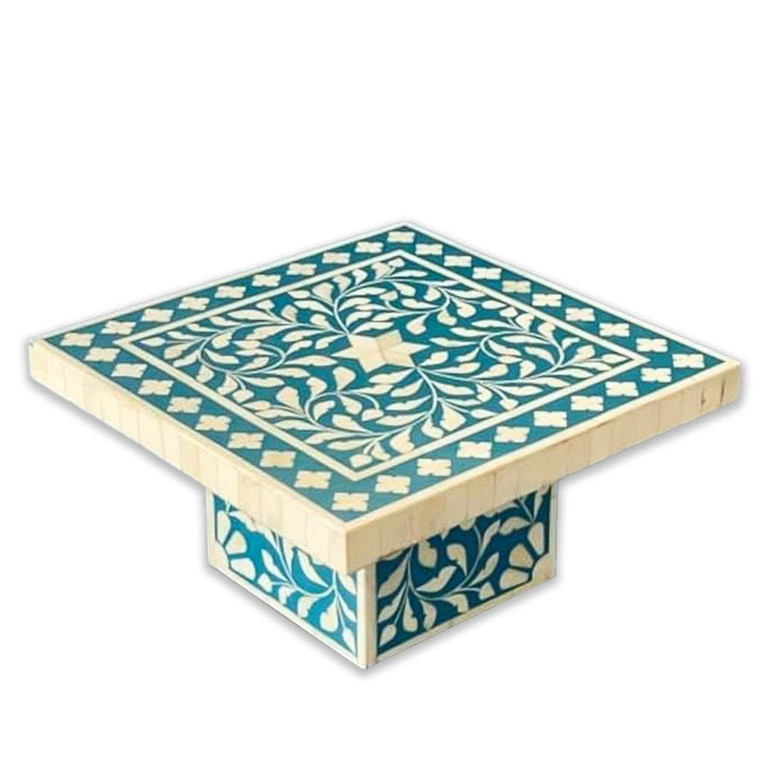 Bone Inlay Square Cake Stand - Floral/Blue