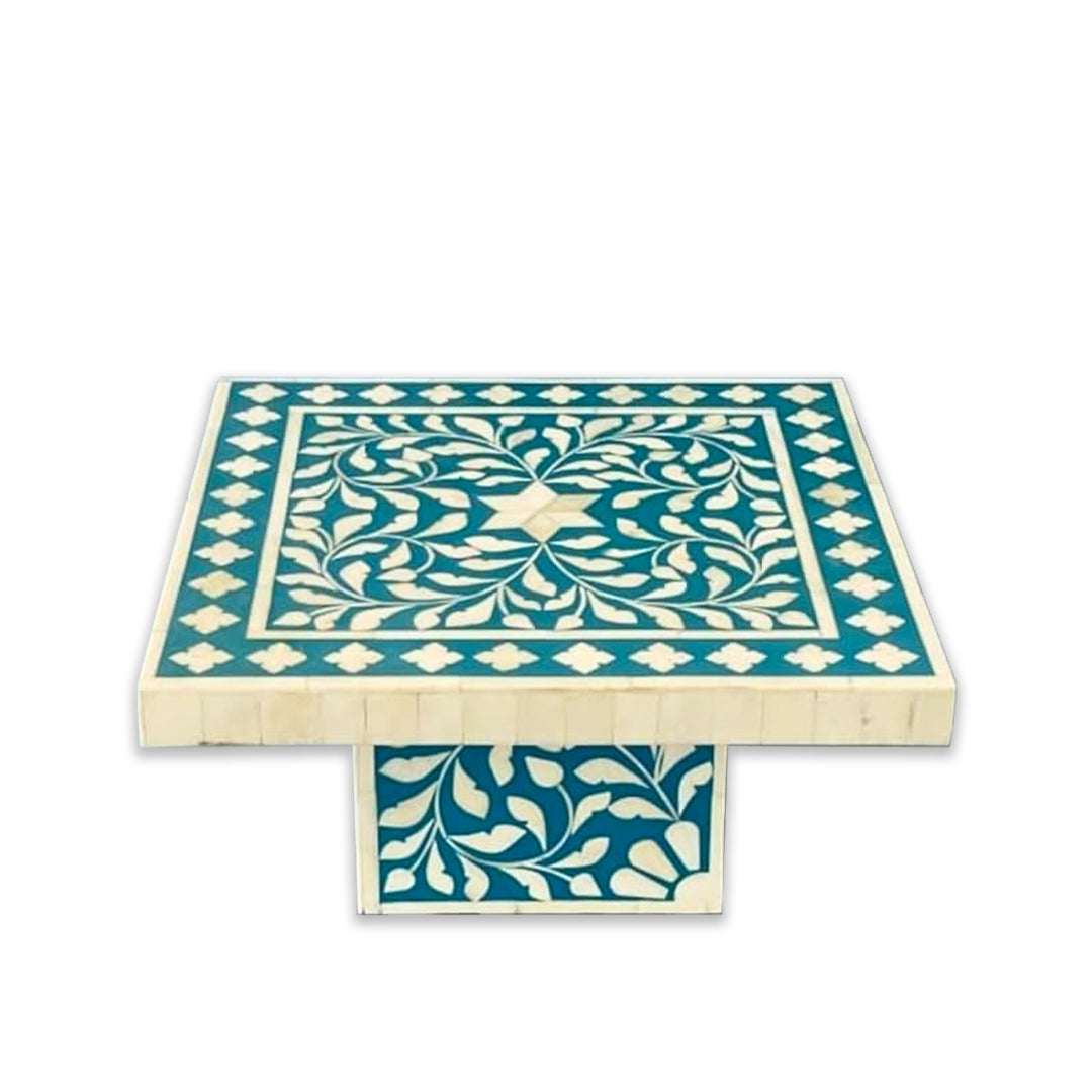 Bone Inlay Square Cake Stand - Floral/Blue