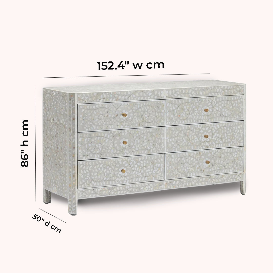 HANDMADE MOTHER OF PEARL INLAY CHEST OF 6 DRAWER