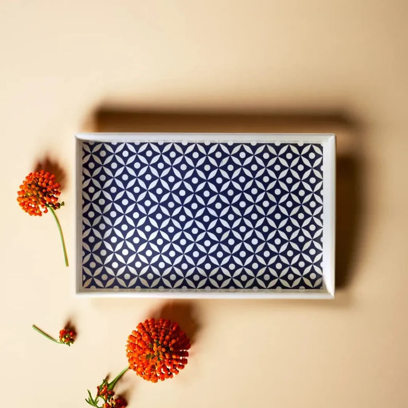 Bone Inlay Tray in Star Eye pattern Tray Design - Black