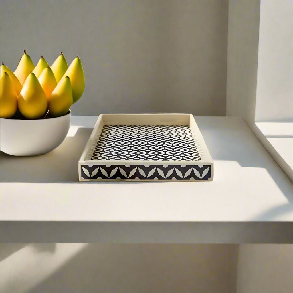 Bone Inlay Tray in Star Eye pattern Tray Design - Black