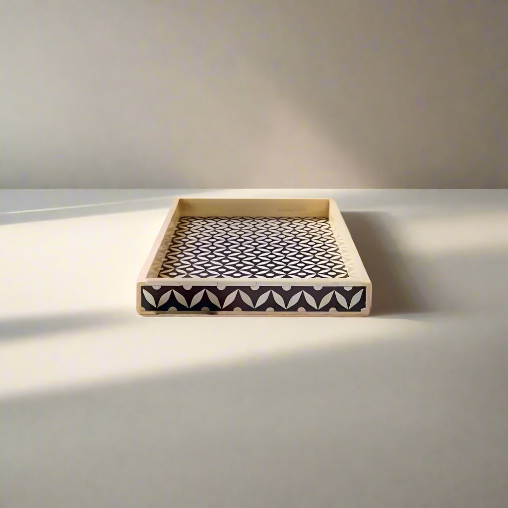 Bone Inlay Tray in Star Eye pattern Tray Design - Black