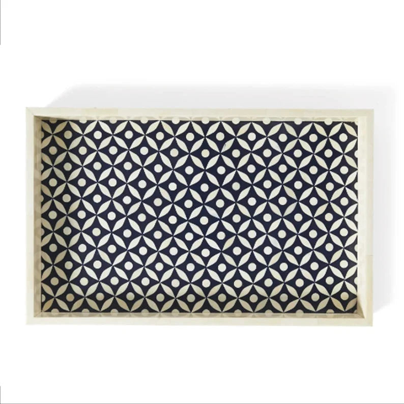 Bone Inlay Tray in Star Eye pattern Tray Design - Black