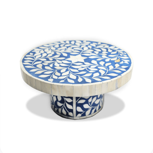 Bone Inlay Cake Stand - Floral/Blue