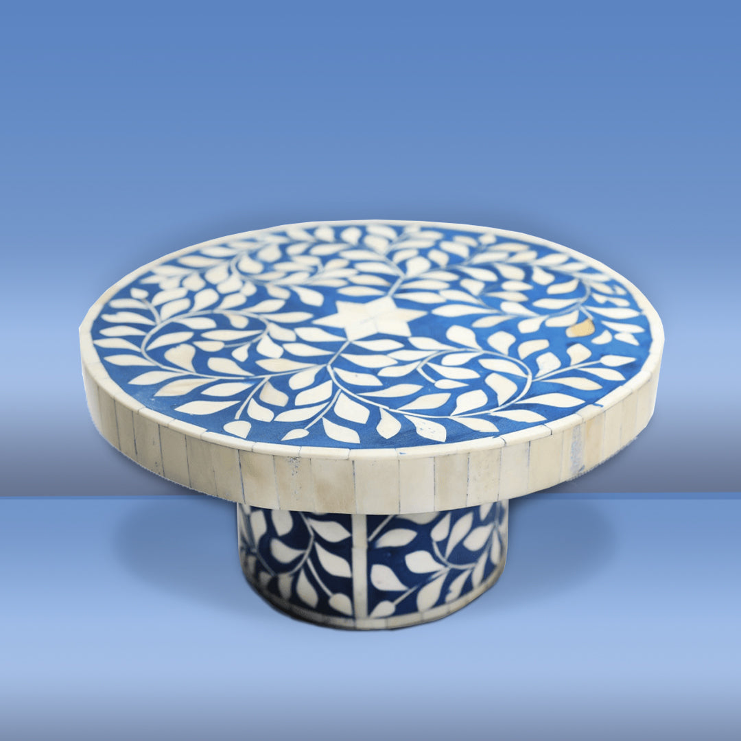 Bone Inlay Cake Stand - Floral/Blue