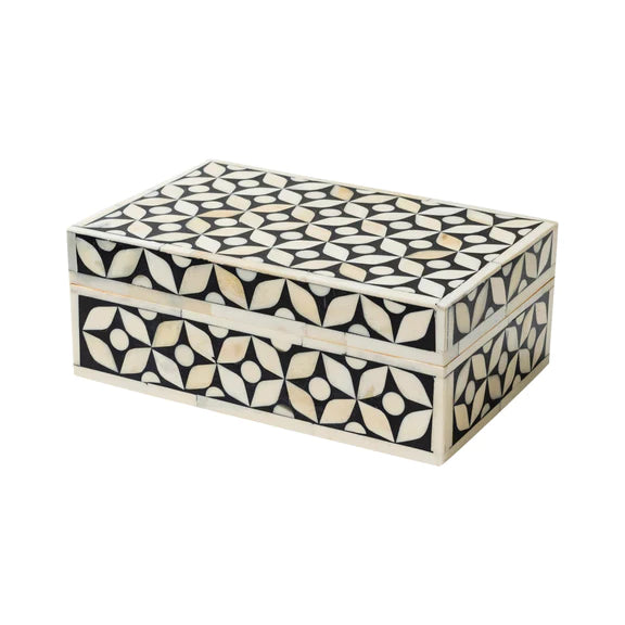 Bone Inlay Star Eye Pattern Jewelry Box- BLACK