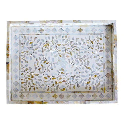 Mother of pearl inlay Rectangle serving tray White