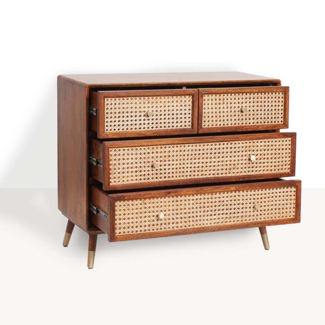 Classic 4-Drawer Wooden Chest / Cane Work