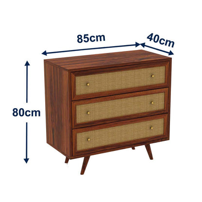 Handmade Classic 3-Drawer Wooden Chest / Cane Work