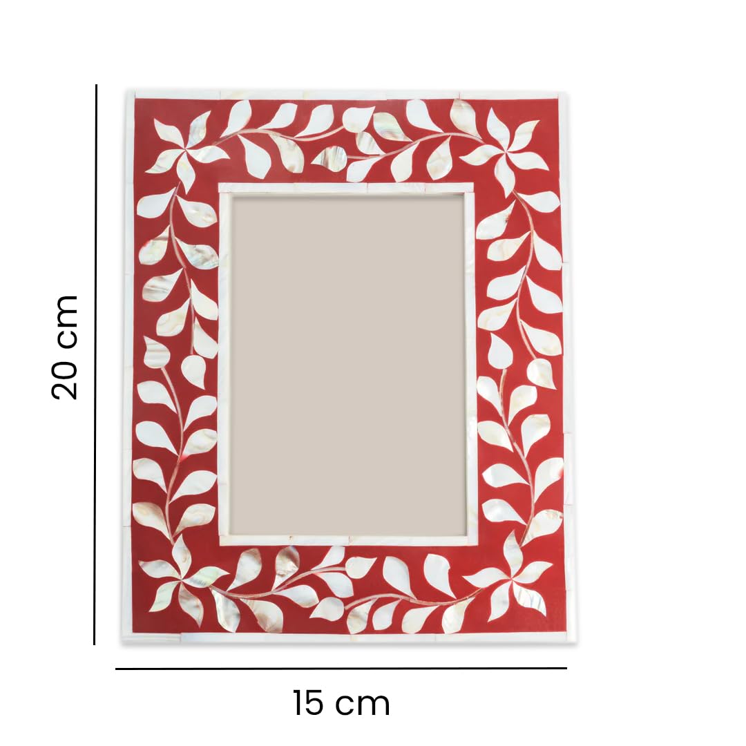 Handmade Mother Of Pearl Inlay Photo Frame- Floral/Red