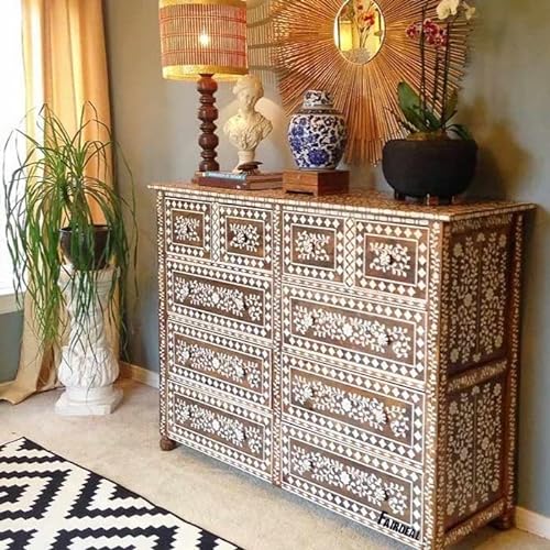 Handcrafted Antique Bone Inlay Chest of 10 Drawers