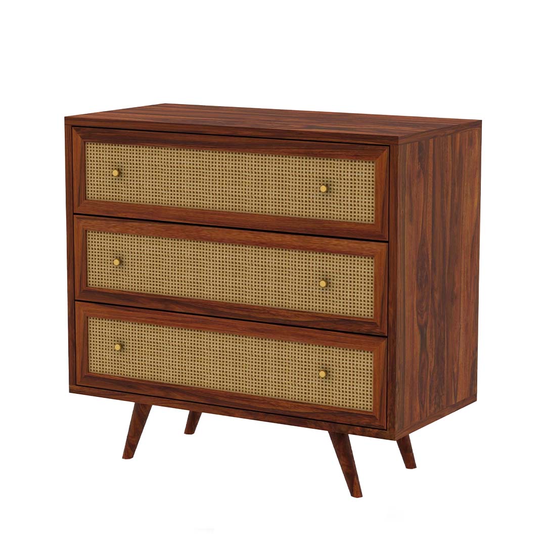 Handmade Classic 3-Drawer Wooden Chest / Cane Work