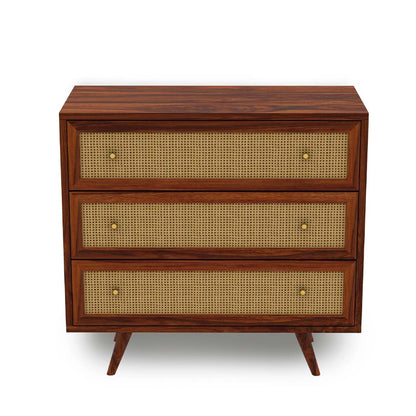 Handmade Classic 3-Drawer Wooden Chest / Cane Work