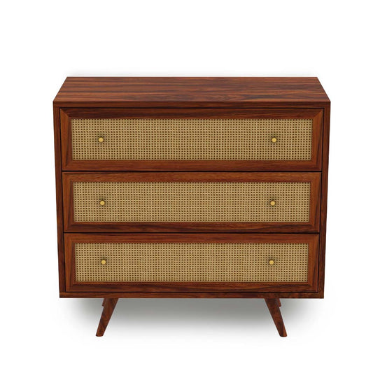 Handmade Classic 3-Drawer Wooden Chest / Cane Work