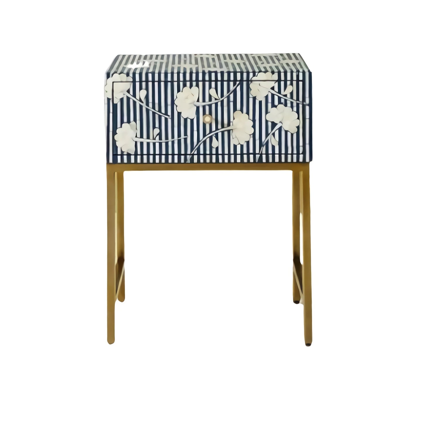 Bone Inlay Blue Floral Pattern Nightstand by Fairdeal Handicrafts