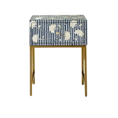 Bone Inlay Blue Floral Pattern Nightstand by Fairdeal Handicrafts