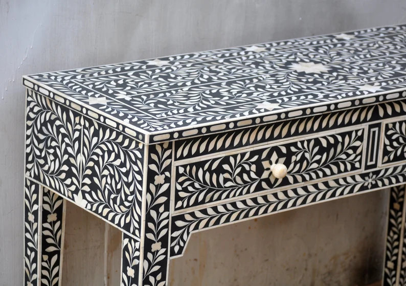 Black Mother of Pearl Handmade Console Personalized Table for Living Decor