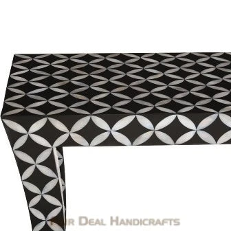 Handmade Mother of Pearl Black Geometric  Pattern Console Antique Vintage Table for Home and Living room