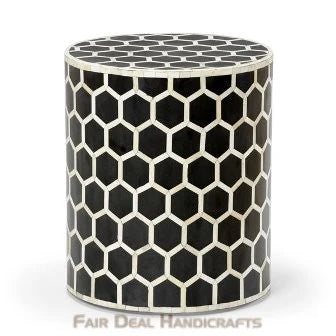 Black Bone Inlay Honeycomb Pattern Designer Handmade Personalized Stool