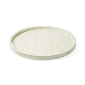 Bone Inlay Round Decorative Tray - White