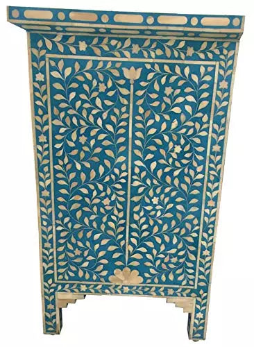 HANDMADE BRIGHT BLUE BONE INLAY CHEST OF 4 DRAWERS FOR HOME DECOR