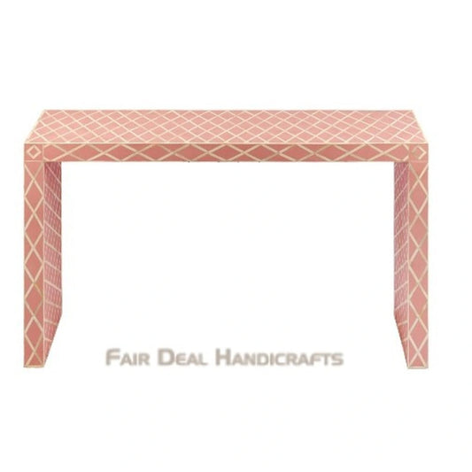 HANDMADE PINK BONE INLAY CONSOLE TABLE IN DIAMOND CUT DESIGN FOR BEAUTIFUL HOME AND OFFICE DECOR