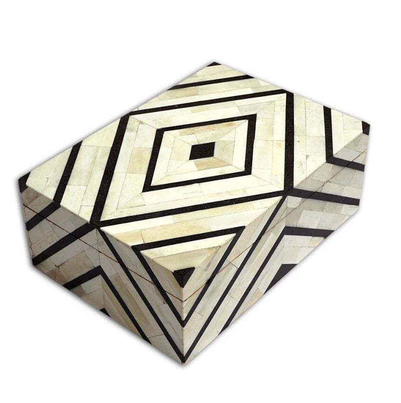 Bone Inlay Geometric Jewellery Box for Women- White