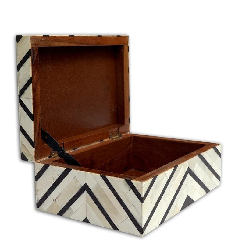 Bone Inlay Geometric Jewellery Box for Women- White