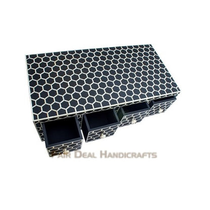 Geometric Honeycomb Pattern Bone Inlay Coffee Table - Fairdeal Handicrafts