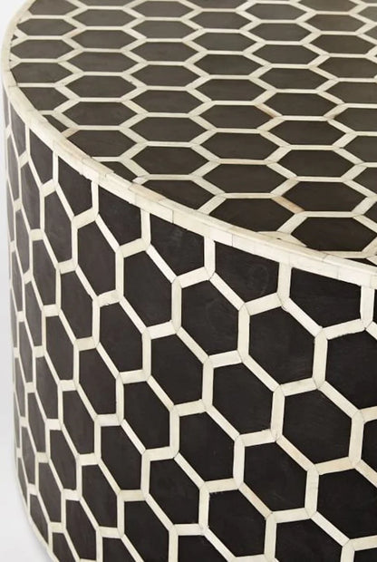 Handmade bone Inlay Black Honeycomb Pattern Round Coffee table