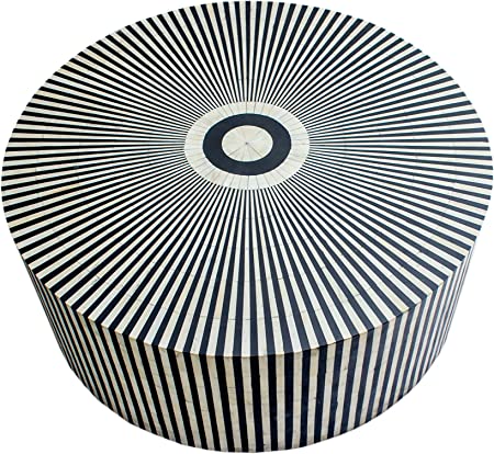 Handmade Bone inlay Striped Round Coffee table