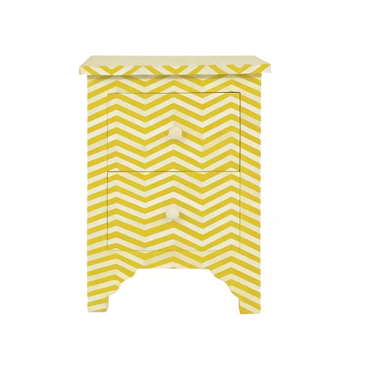 Handmade Bone Inlay Chevron pattern Yellow Nightstand