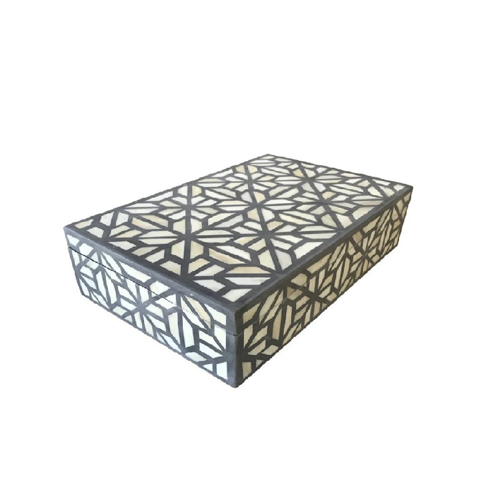 Bone inlay vintage geometric box for women - Black