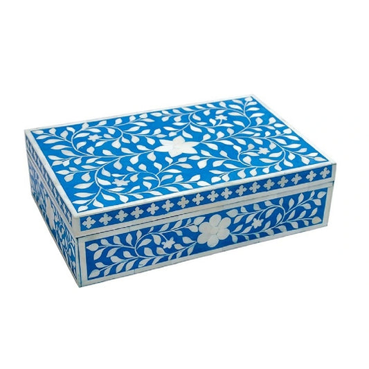 Bone inlay vintage personalized box for women - Blue