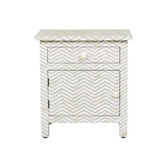 Handmade Bone Inlay Chevron Nightstand