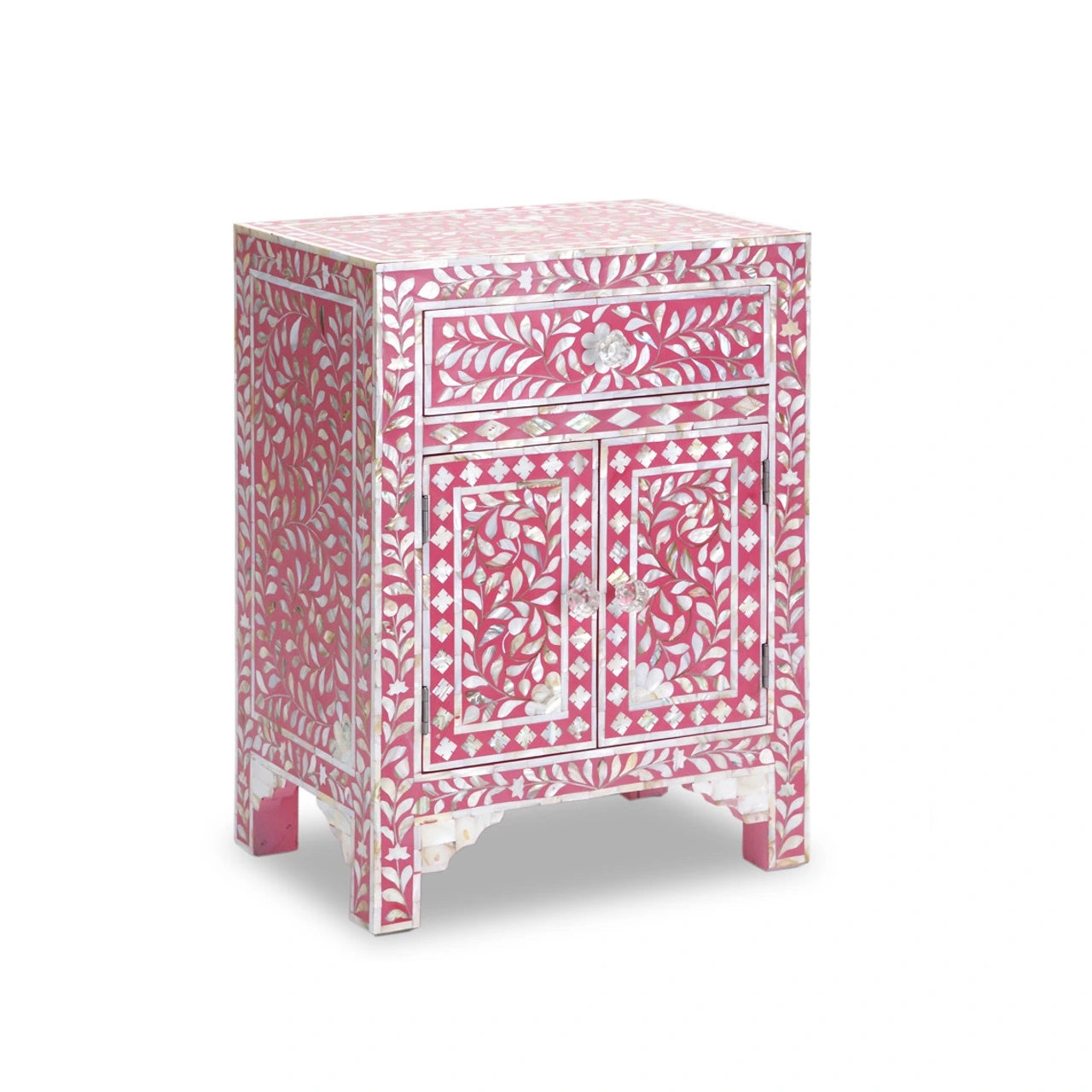 Handmade Pink Mother of Pearl handmade vintage bedside table for living room