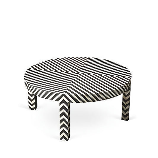 Handmade Bone Inlay Black and White Striped Round Table