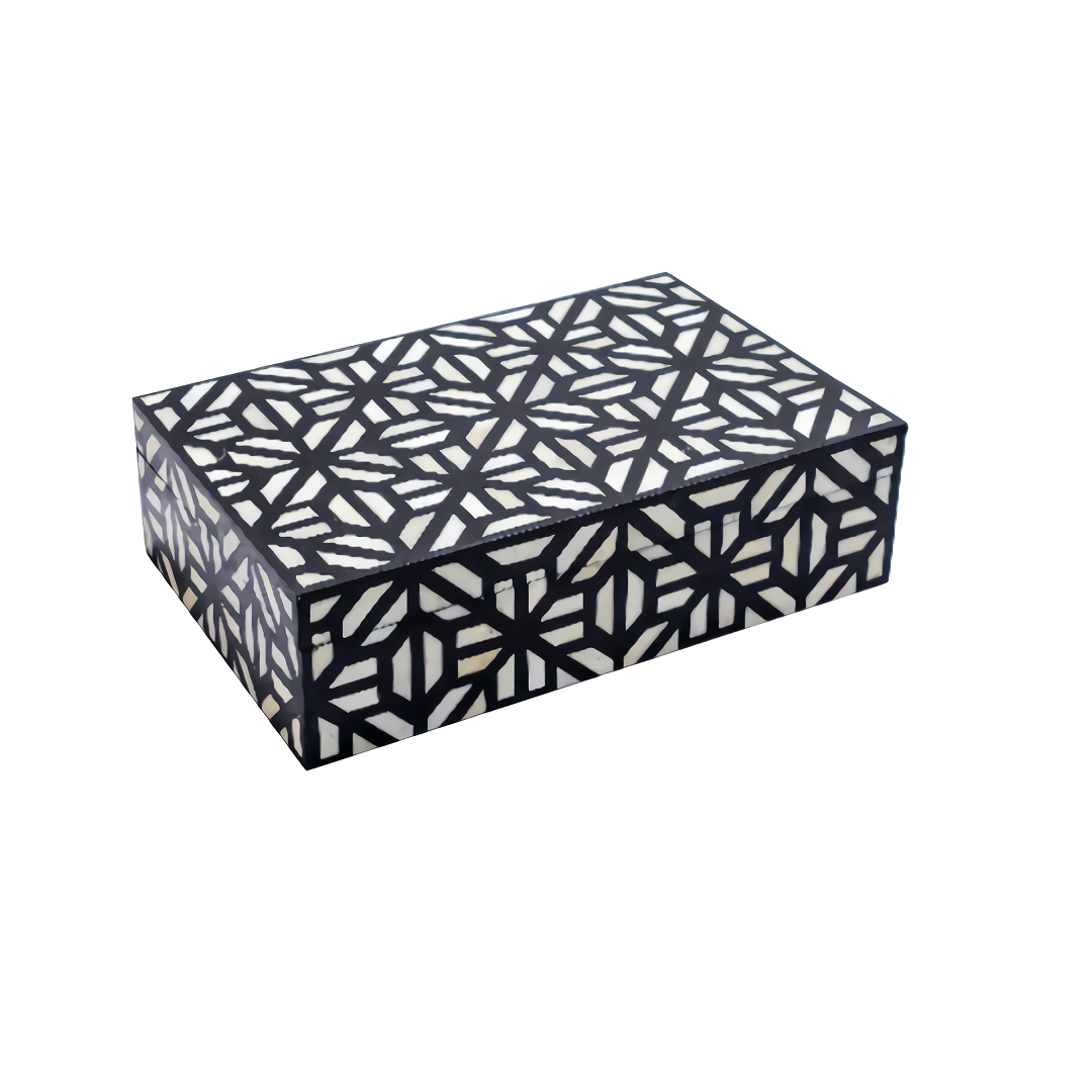 Bone Inlay Geometric Jewellery Box for Women - Black