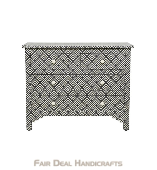 HANDMADE BONE INLAY GEOMETRIC PATTERN CHEST OF 4 DRAWERS FOR HOME DECOR